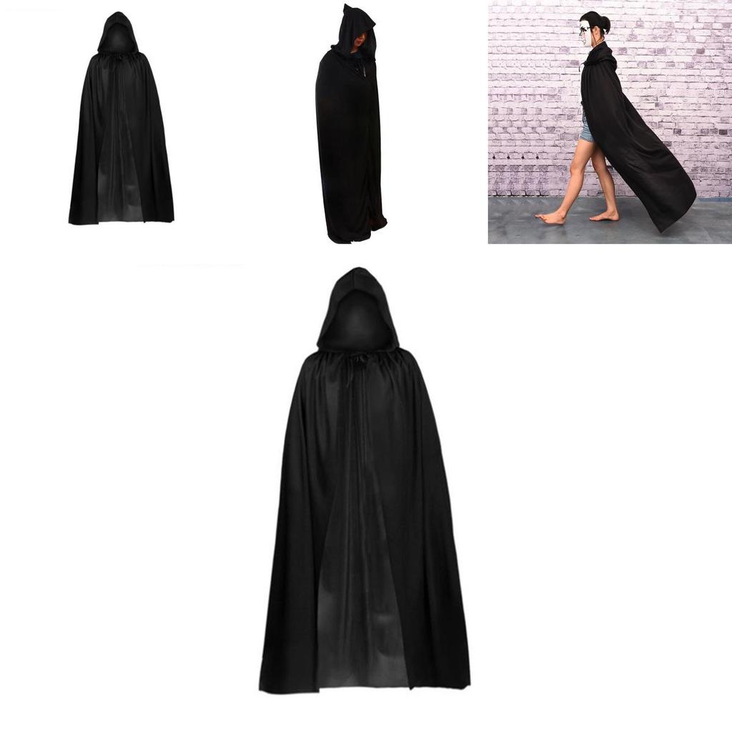Halloween Cloak Cosplay Grim Reaper Vampire Witch Wizard Robe Party Adult Children Single-layer Black Cloak Cape