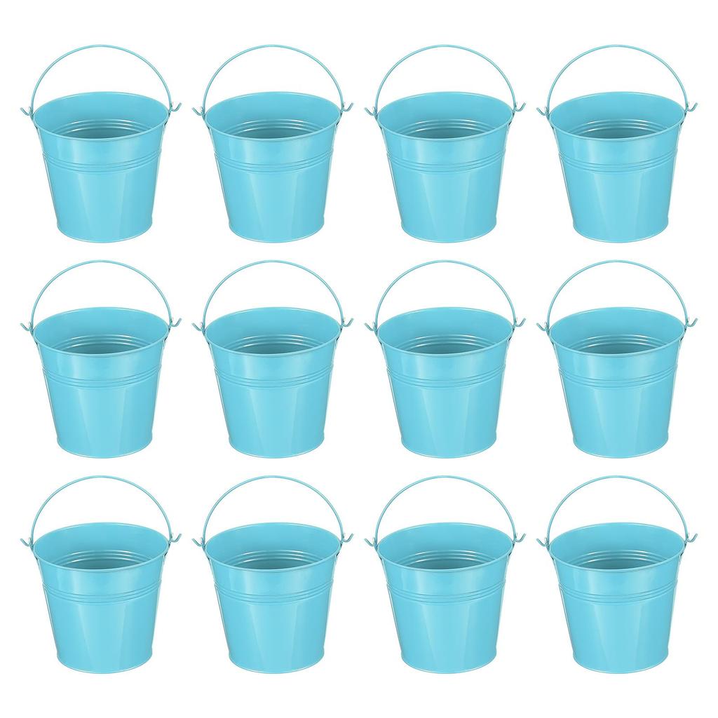 PATIKIL Small Metal Buckets with 12 Pieces Mini Buckets Easter Blue 5"x4.7" Handles, Buckets,