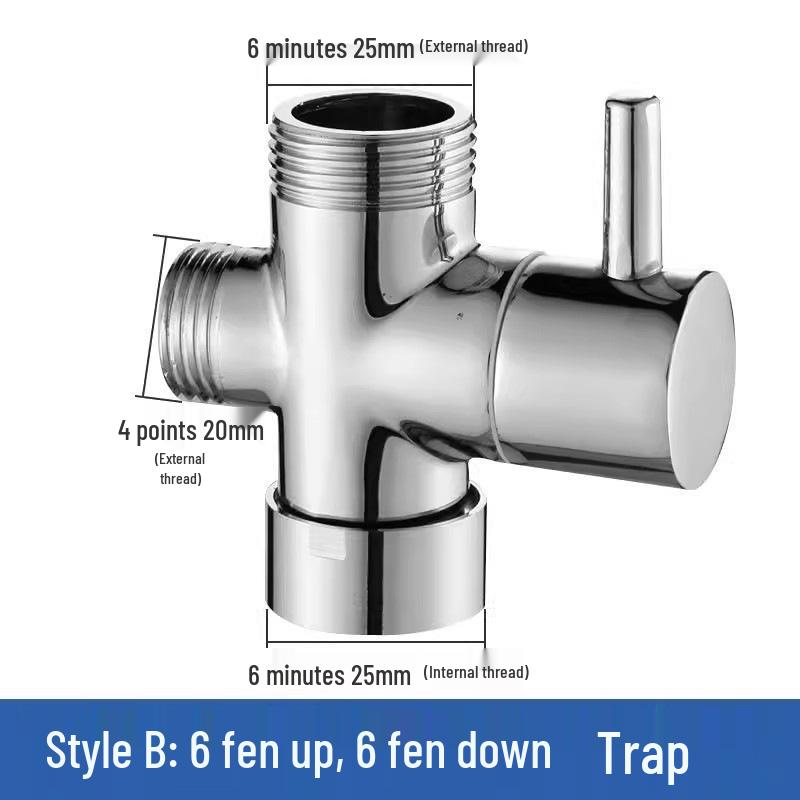 Black All-Copper Quick-Open Three-Way Water Splitter Valve for Showers