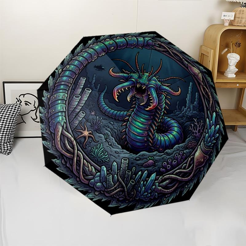 Deep Sea Monster Portal pattern umbrella, portable and foldable design, 8 ribs, a casual accessory for Halloween, Christmas, and birthday gifts.