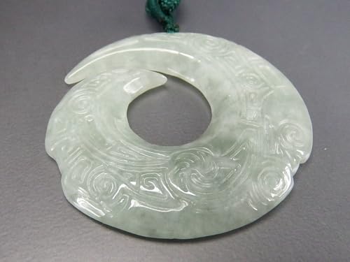 [Stone Town] Auspicious Design Magatama Jadeite Necklace with Carved Genuine Jadeite Natural Stone String, Antique Style
