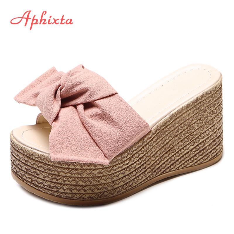 Fashion Aphixta Platform Wedge Slippers Women Outside Shoes Clog Riband Butterfly-knot Sandals Girls Flip Flop Slides Pantoufle Femme