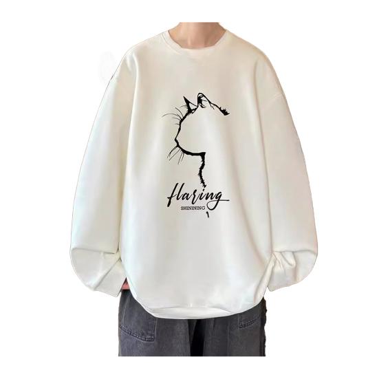 Pánská oversized mikina Hip-hop styl kočka Profil Potisk O Výstřih Volný Jednobarevný Silný plyš Pulovr střední délky Denní Sport Streetwear Top