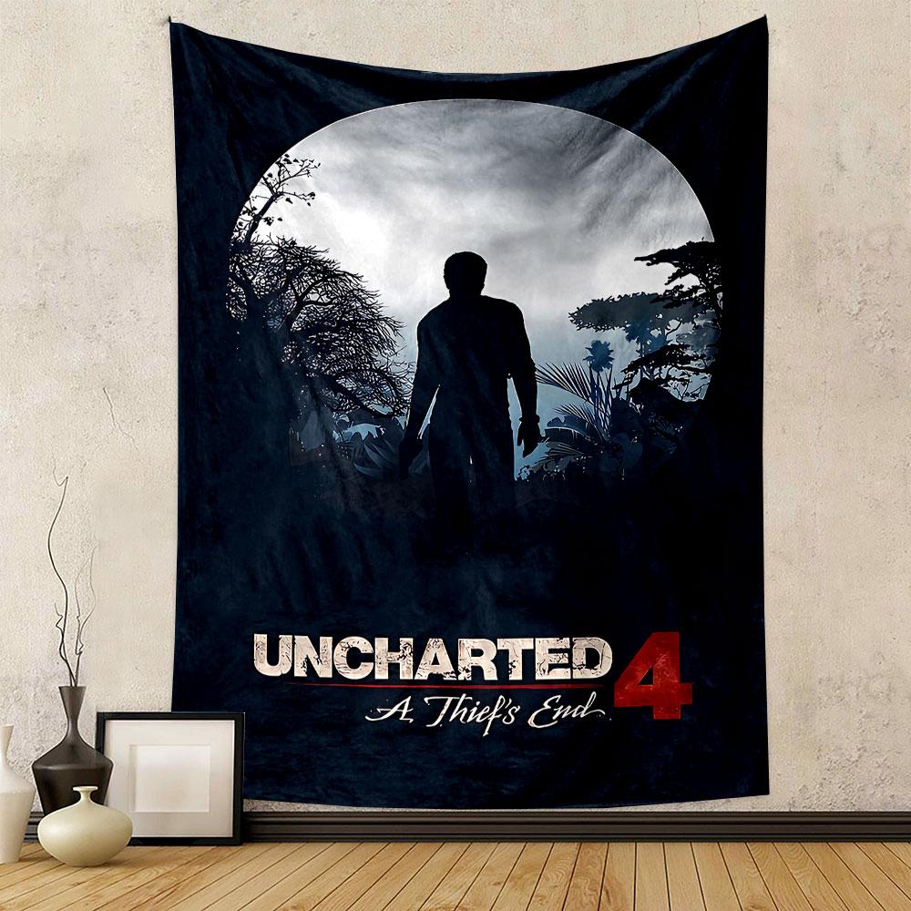 Uncharted 4 A Thief's End Wandteppich, Nathan Drake Abenteuerspiel Kunst, Gamer Wanddekoration für Schlafzimmer Wohnzimmer Man Cave