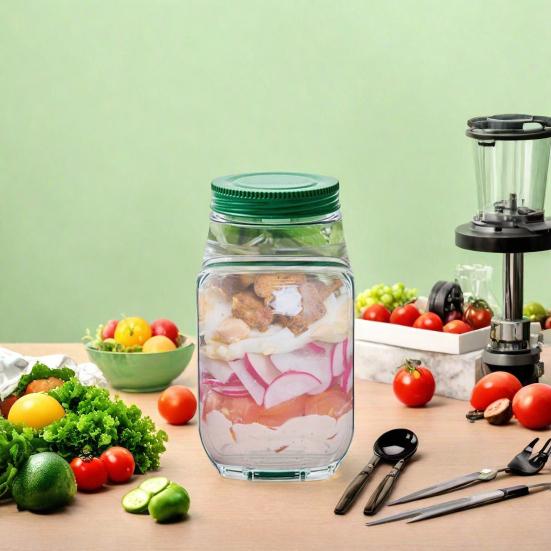 Salad Jar with Side Door Opening Integrated Seasoning Bowl Large