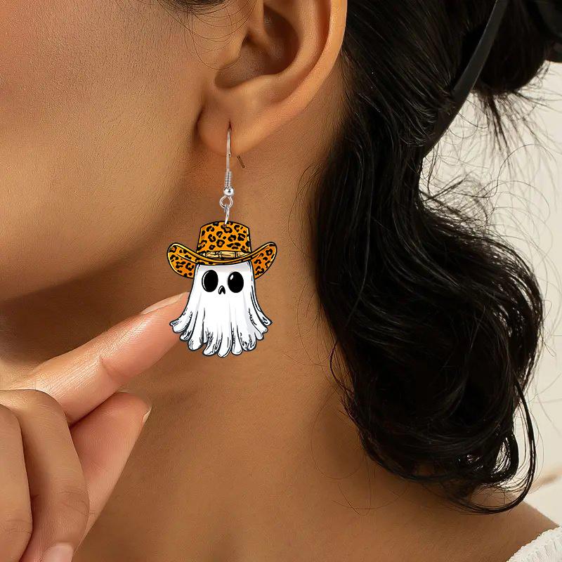 1 para Akrylowe Halloween Leopard Kapelusz Wzór Ducha Kolczyk Biżuteria Prezent dla Kobiet Dziewcząt Kobieta