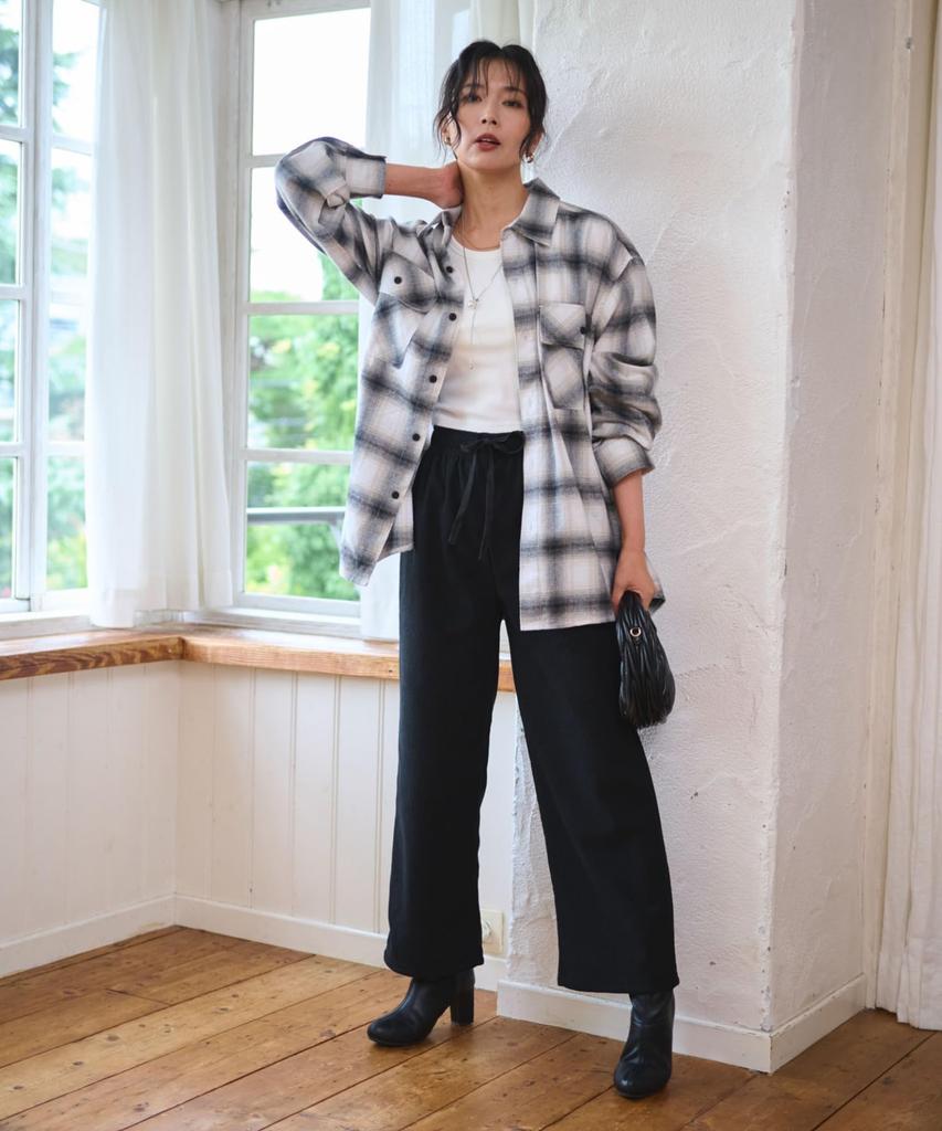 WEGO Easy Warm Perfect for Fall and Size Black Wide-leg Velvet-Lined Pants, Pants, Winter, Gift, Casual, Women's, L,