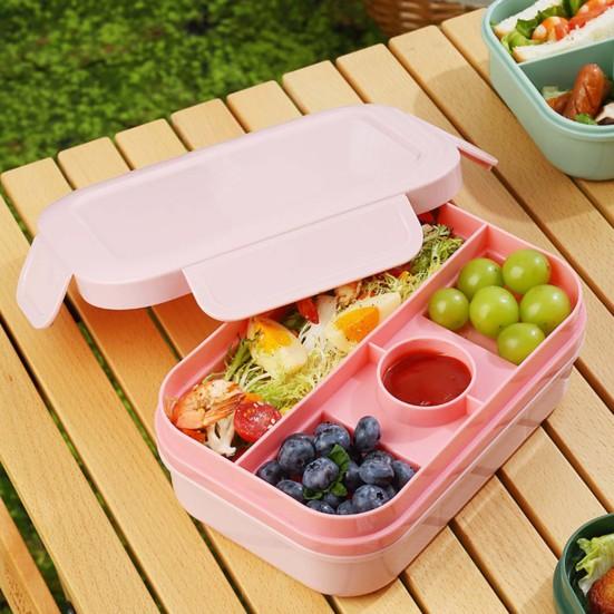 2000ML Double Layers Lunch Box with Spoon Fork Cutter Airtight Lid Food Grade Dishwasher Microwave Freezer Safe Students Thermal Bento Food Container