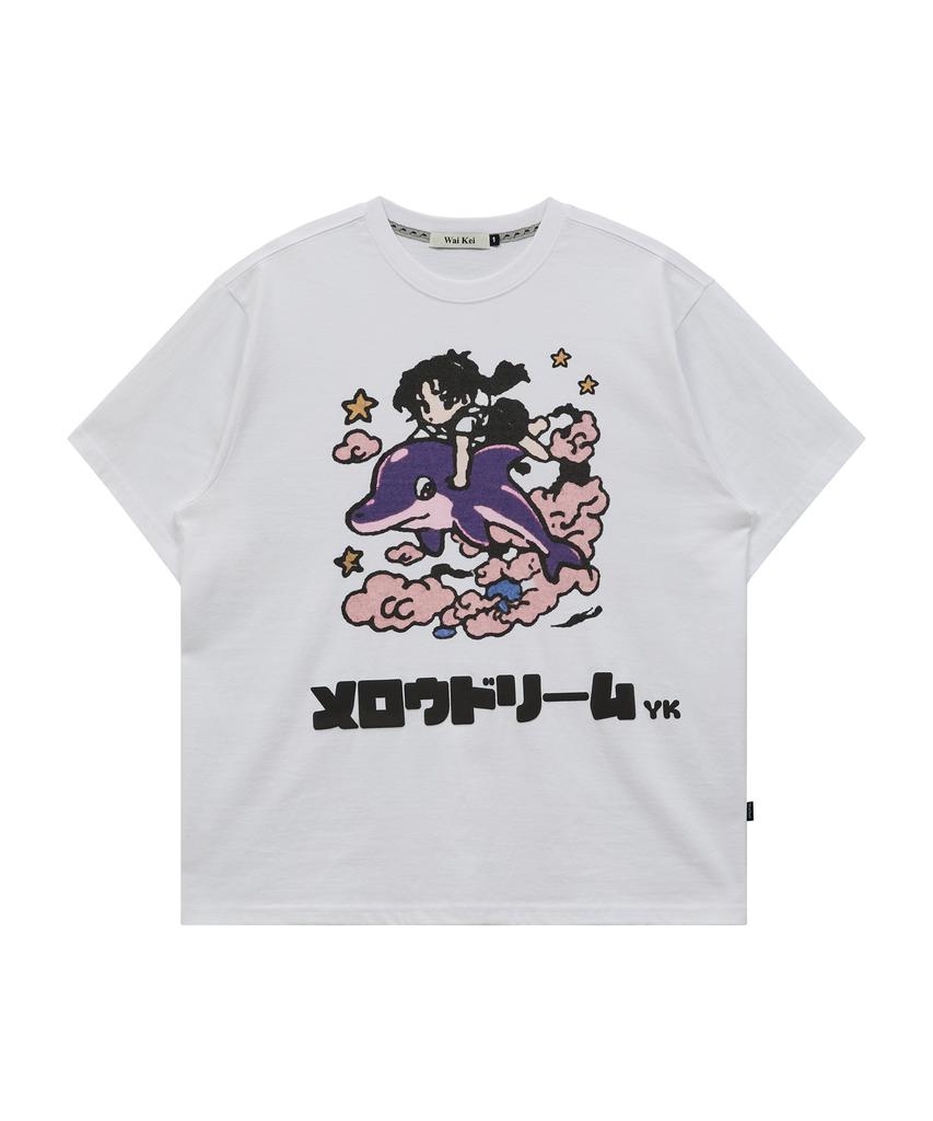 WAIKEI Mellow Dream Cartoon Short Sleeve T-Shirt White