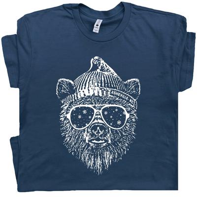 T-shirt Orso Sci Snow Bear Orso Grizzly con Occhiali da Sole Maglietta Grafica Retro Montagna