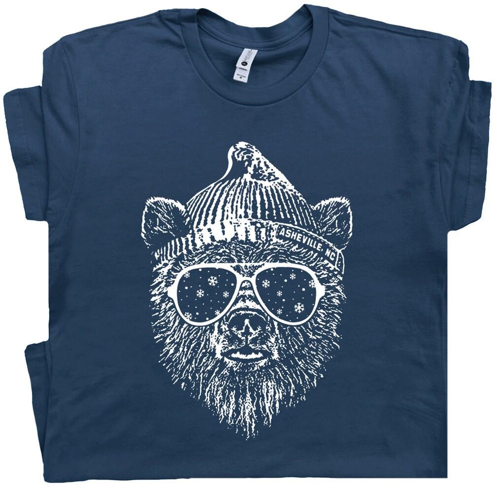 

Snow Ski Bear T Shirt Grizzly Bear Wearing Sunglasses Tee Mountain Retro Graphic Unisex T-Shirt M