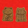 10pcs Golden Lucky Cat Stickers with Glitter. Reusable Decals for Phone, Laptop as New Year Gift. Festive & Shiny Design.