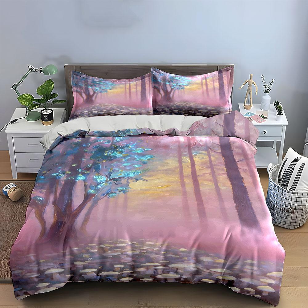 Fantasy Trees and Mushrooms Bedding Sets Duvet Cover Sets Duvet Covers Pillowcases(1 * Duvet Cover 2 * Pillowcases Without Duvet Insert)