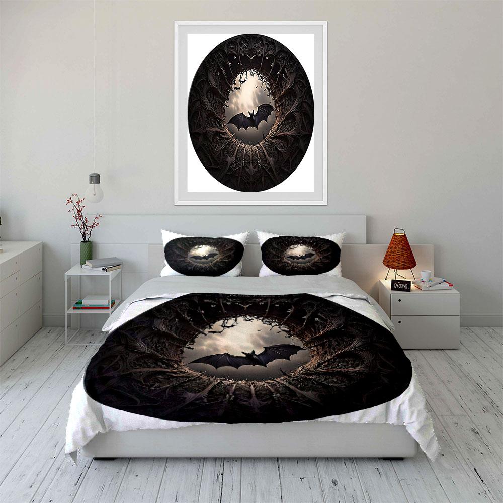 Gothic Bat-Themed Decor Set Kid'S And Adults' Bedroom Decor, Exquisite Three-Piece Bedding Set Gift