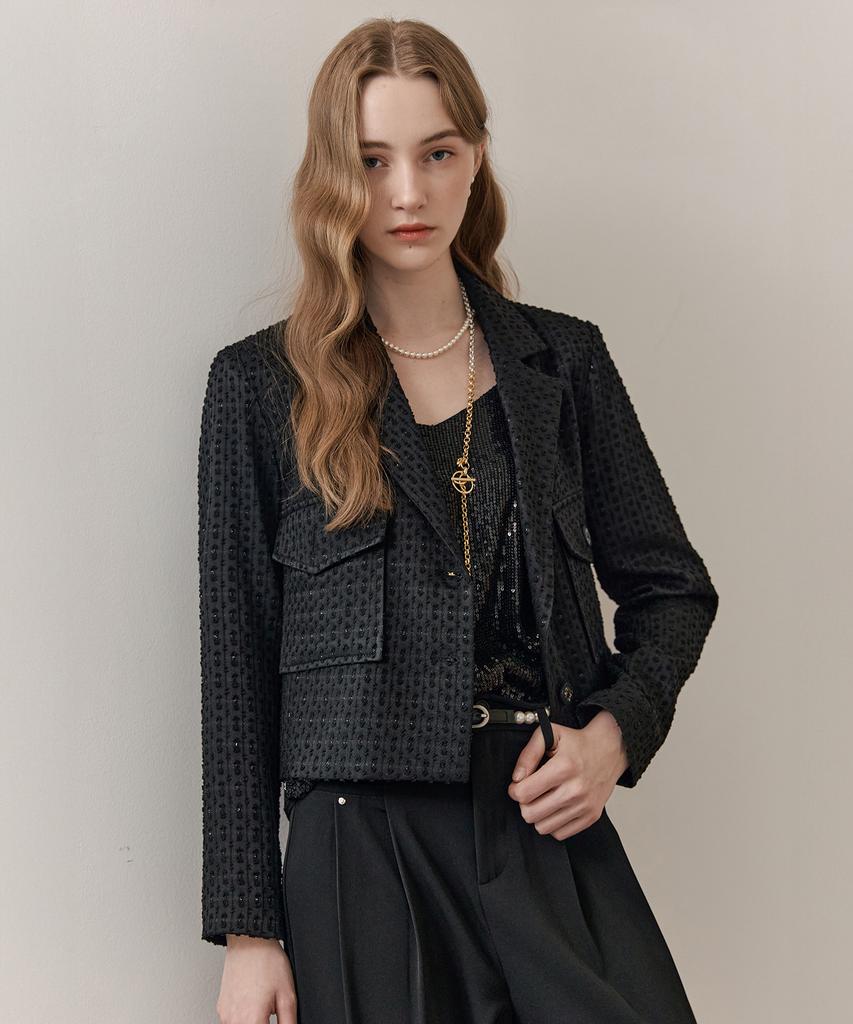 Maxza Metal Yarn Mix Jacquard Crop Jacket