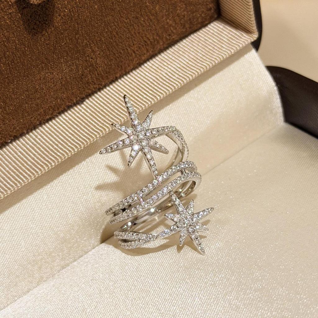 Double Meter Meteor Ring Made of Pure Silver High Carbon Zirocn, Personalized and Fashionable Electroplating Unisex Gift