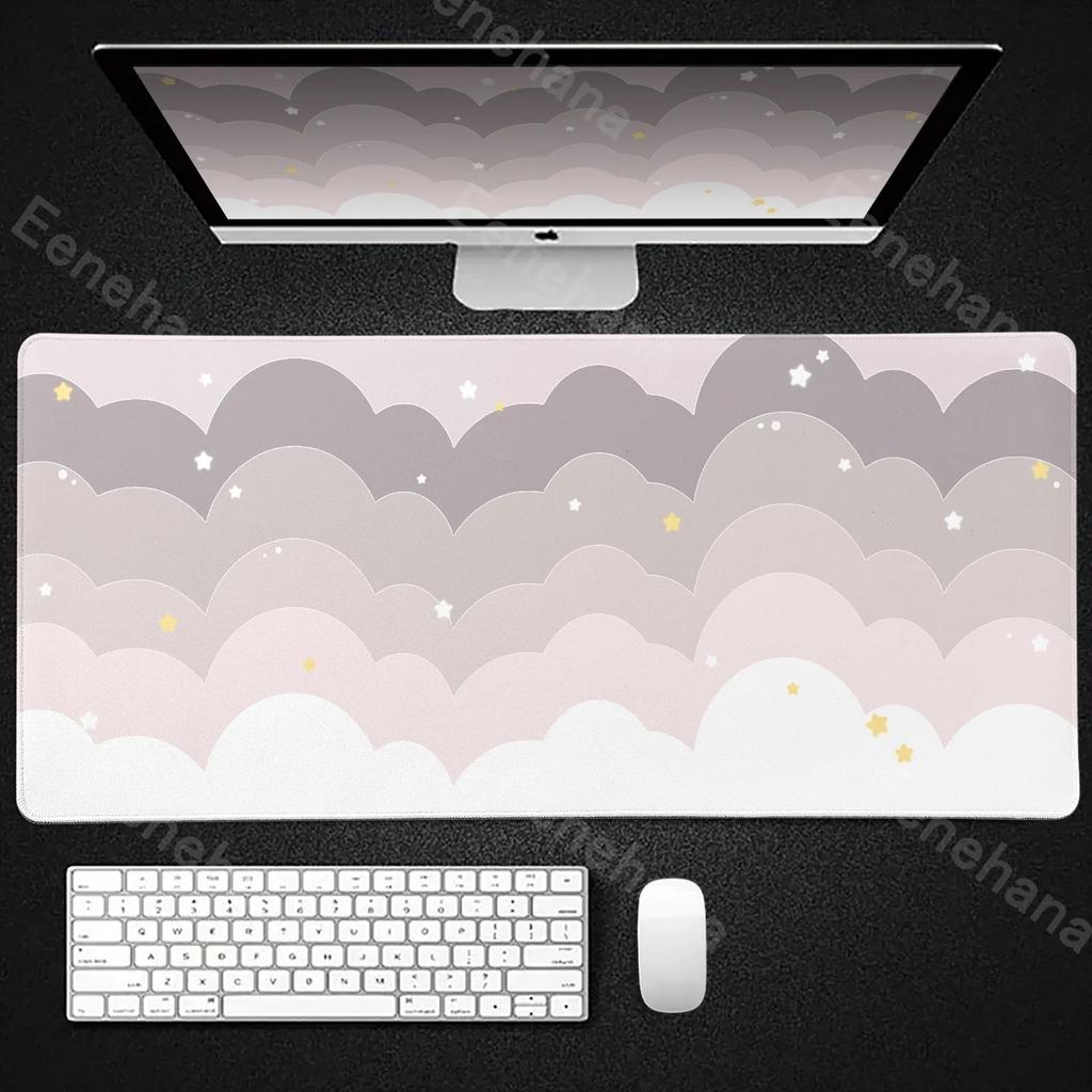 Light Blue Pink Clouds Mouse Pad Desk Mat Kawaii Purple Cute Rubber Pad Extended Pad Gaming Keyboard Mats Large XXL Girl Carpet