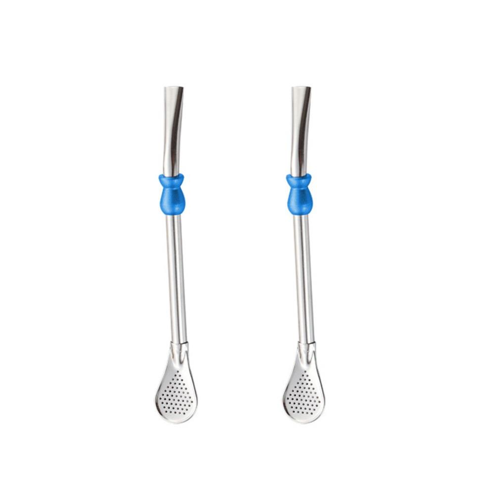2 Piece Anti-skid Design Straw Spoon Reusable Drinking Stirring Straw Filter Straw Travel