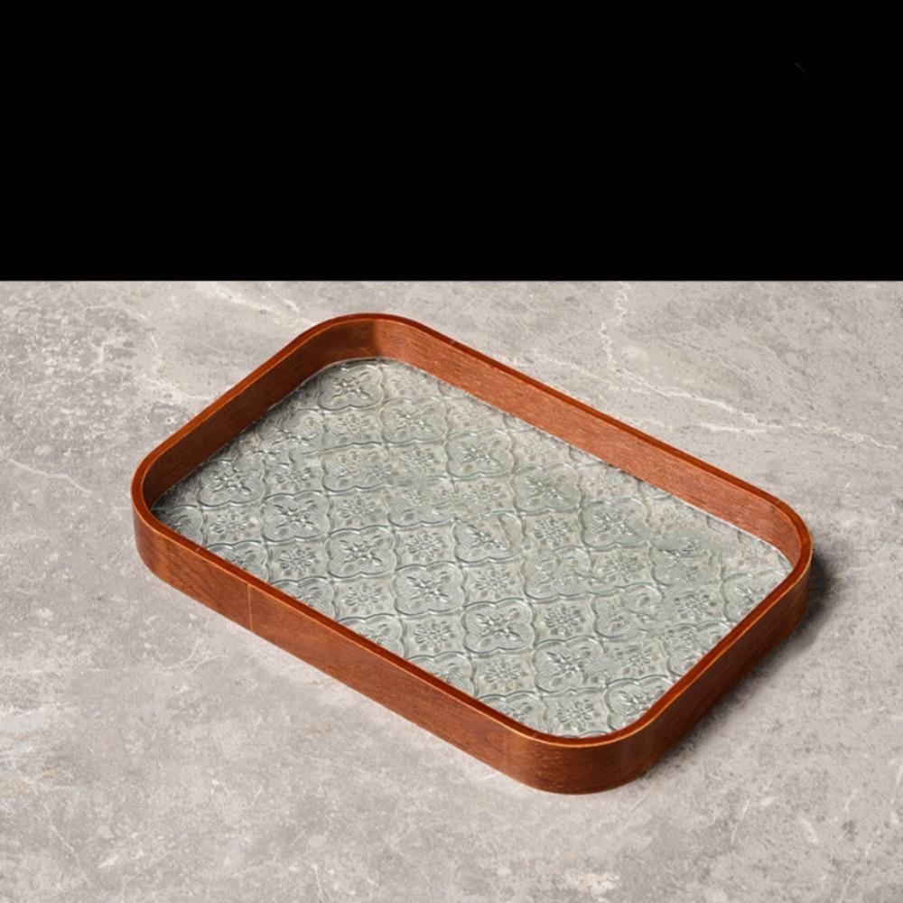 Simple Begonia Embossed Glass Tray Wooden Storage Display Plates Multi-Function Tea Tray  Desk