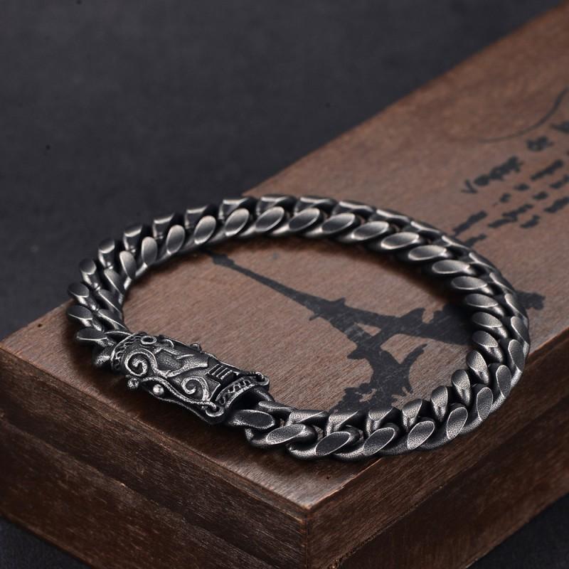 Stainless Steel Vintage Dual-Sided Bracelet Men Women Punk Streetwear Geometric Chain Accessory