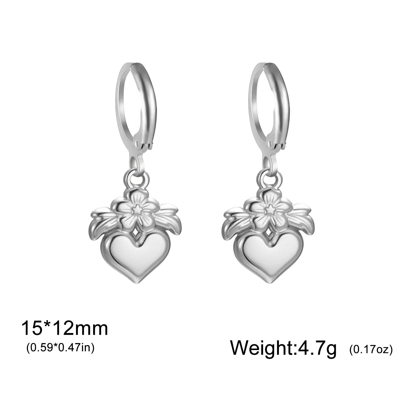 

Teamer Flower Leaf Heart Pendant Earrings For Women Girls Stainless Steel Hoop Earrings Sweet Lovely Daily Trendy Jewelry Gift