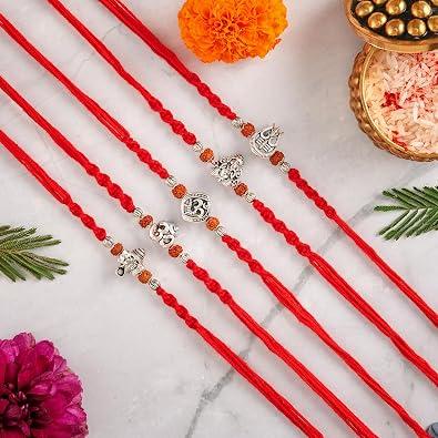 Rakhi for Brother - Set of 5 With Greeting Card, Traditional Indian Rakhi For Raksha Bandhan Designer Rakhi Thread for Bhaiya Design02-2026