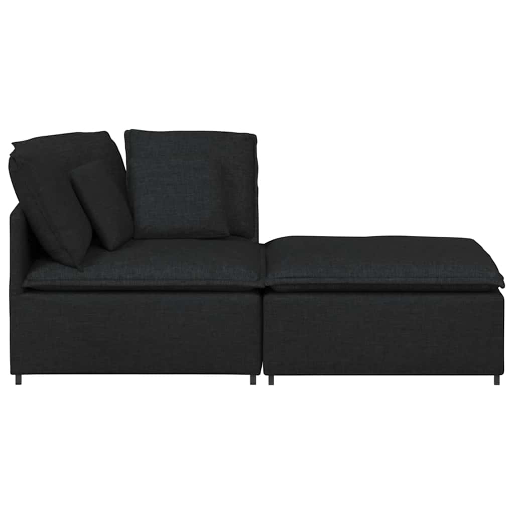 Modular Sofa with Ottoman Cushions Fabric Black