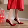 Fashion Fashion Red Wedding Shoes for Women 2024 Spring/Summer/Autumn New Pointed Toe Women Shoes Fine High Heels Bride Shoes Size 34-42