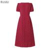 ZANZEA Women Square Collar Casual Short Sleeve Elegant Polka Dot Dress
