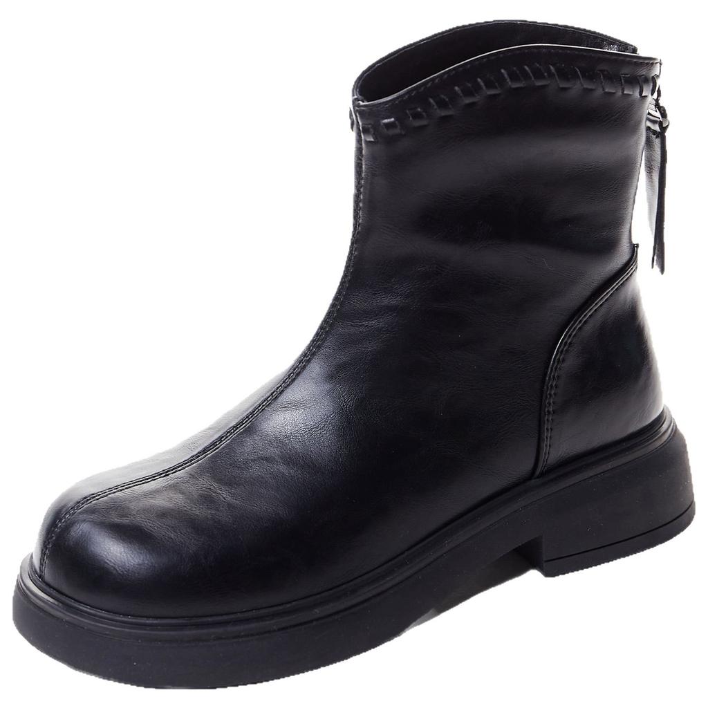 Leather Martin Boots Women's Autumn and Winter Fleece Thick-soled Casual Short Boots Fashion Versatile Warm Skinny Boots Women