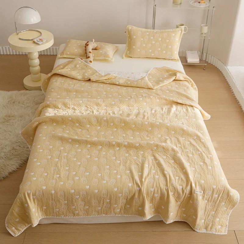 Pure Cotton Three-layer Yarn Fabric Children Summer Blanket Soft Skin Friendly Child Quilt Air Conditioner Comforter Adult Kid