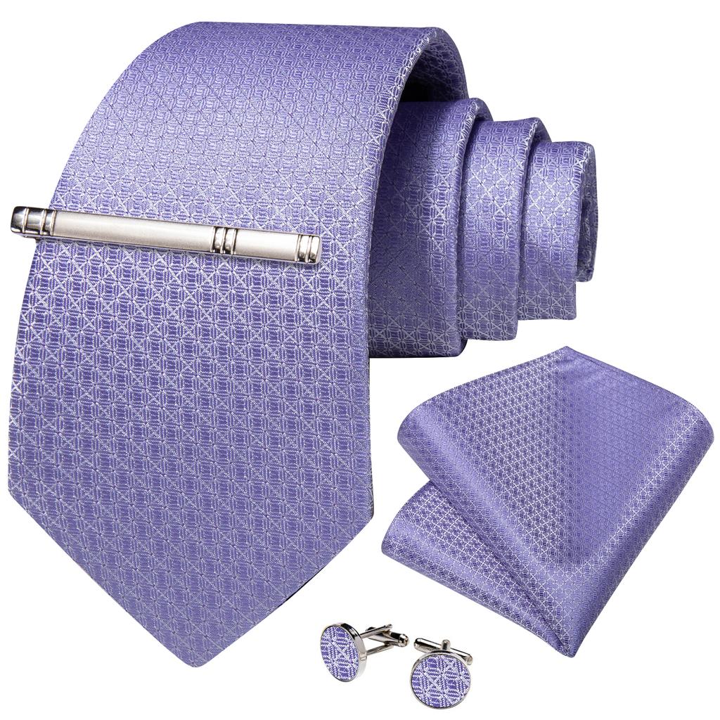 USA Mens Silk Tie Classic Yellow Gray Striped Necktie Cufflink Hanky Clips Set