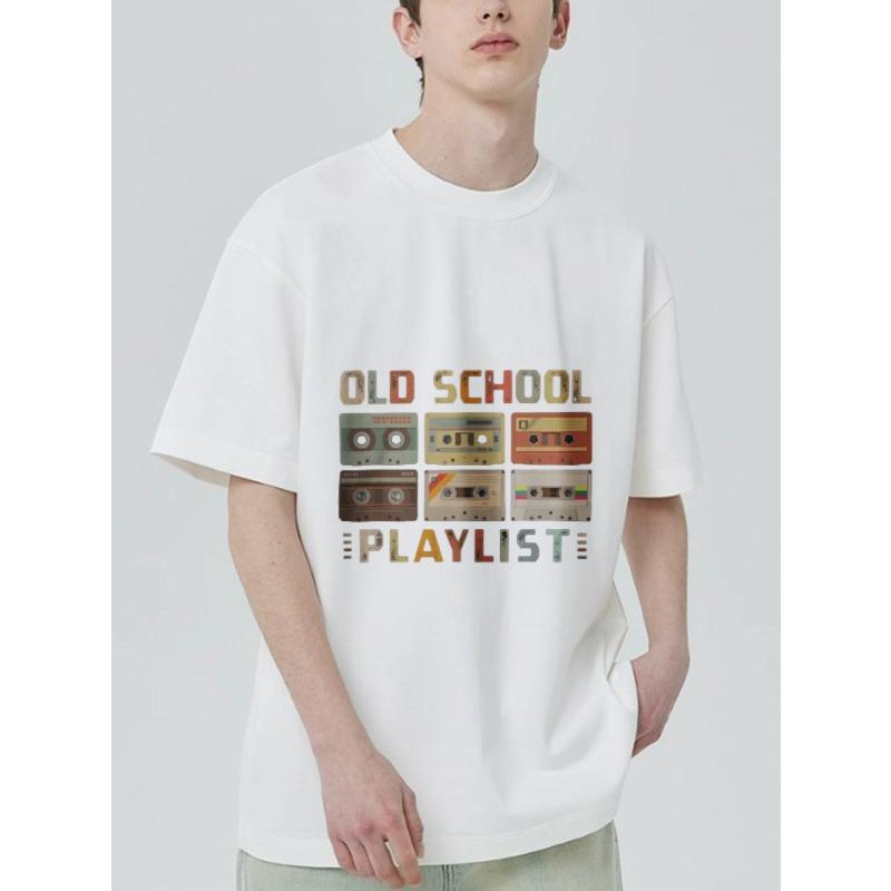 Czarny T-shirt Nadruk Kaseta Magnetofonowa Old Schoolowa Lista Odtwarzania Casualowa Odzież Uliczna dla Mężczyzn i Kobiet