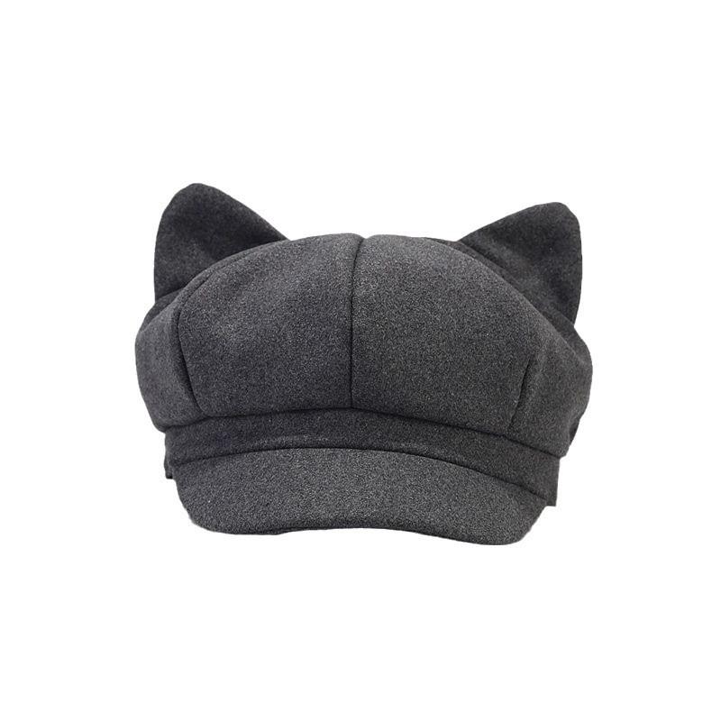 Cat Ear Hat For Women Autumn Winter Wool Blend Retro Octagon Cap With Sun Protection