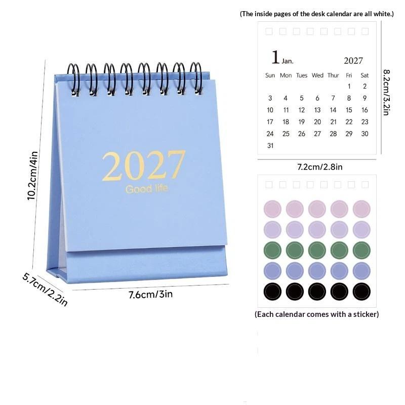 2027 Mini Desk Calendar 1Pcs Exquisite Gold Foil Spiral Bound Small Desktop Decor for Student Study Plan Gift