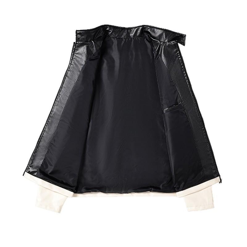 American Embroidery Stand Up Collar Jacket Men's and Women's Leather Jacket Men's Loose and Versatile Pu Leather Motorcycle Suit Pilot Jacket