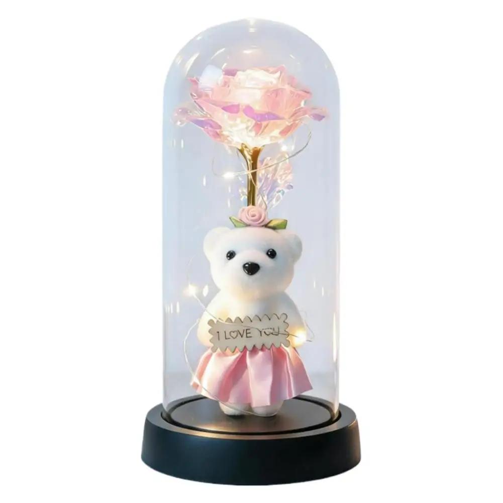 

Eternal Gold Foil Rose Bear With Acrylic Cover Colorful Creative Golden Gift Valentine s Decoration Day Bouquet Ornament P5M7 рожевий