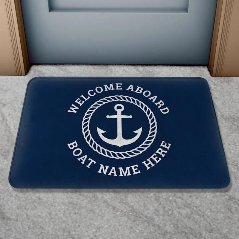 Welcome Aboaro Your Boat Name Since Floor Mat Personalized Nautical Rug Door Mat Entrance Carpet for Bathroom Welcome Mat