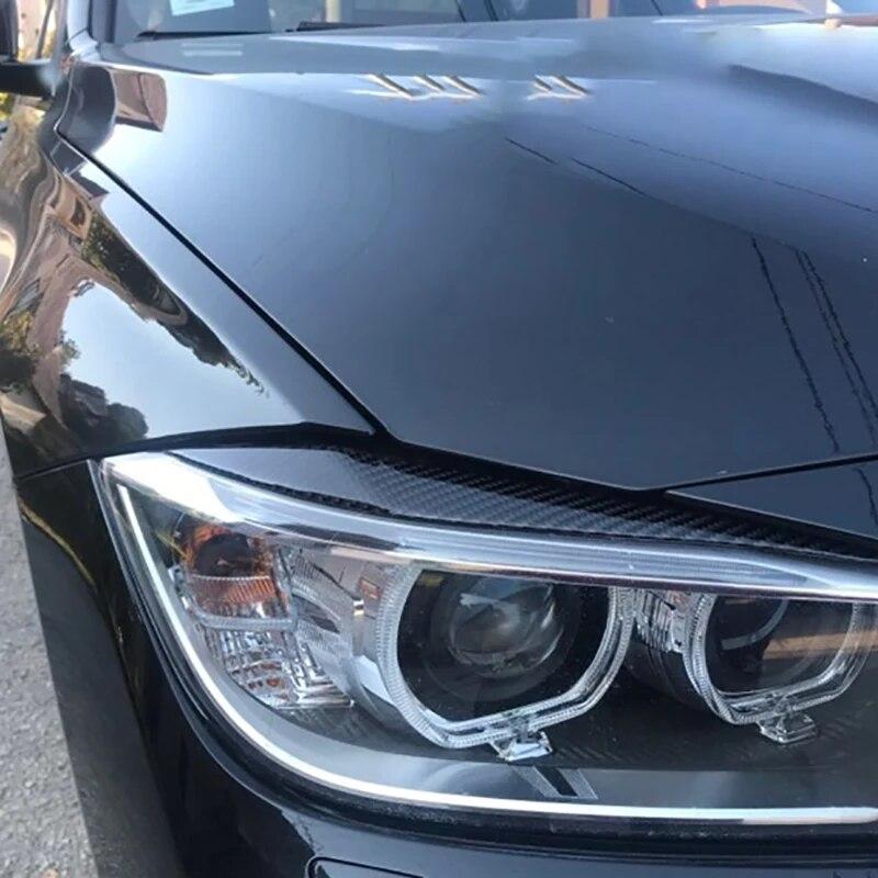 2PCS Carbon Fiber Car Front Scheinwerfer Augenbrauen Lampe Streifen Dekorative Aufkleber Für BMW 3 Serie F30 2013-15 außen Zubehör
