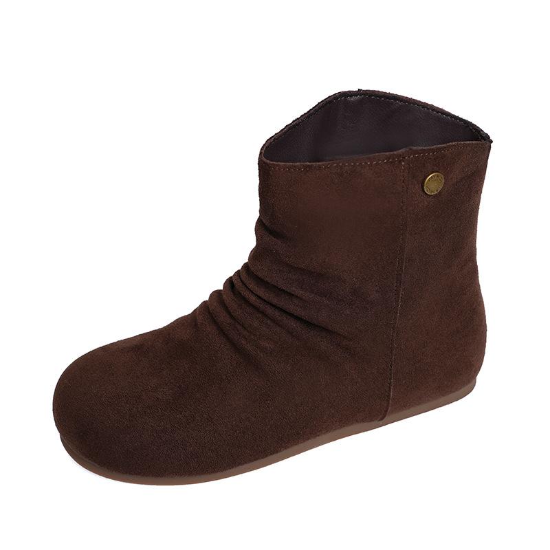Wasteland Wind Folds Piled Boots Women's 2025 Autumn New Fashionable Versatile Lightweight Heightening Casual Short Boots Tide
