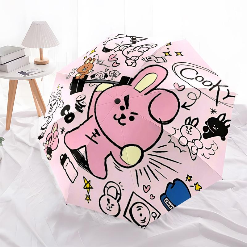 1pc BT21 Automatic Folding Umbrella - Compact 8-Rib Design, Durable Plastic & Iron, Perfect Gift for Friends & Family, Outdoor Umbrella, Fashionable A