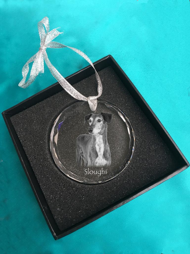 Saluki, Persischer Windhund, Arabischer Windhund - Kristallkugel mit Foto, Hunde-Foto in Kristall, personalisierter Weihnachtsbaumschmuck der Marke Art-Dog