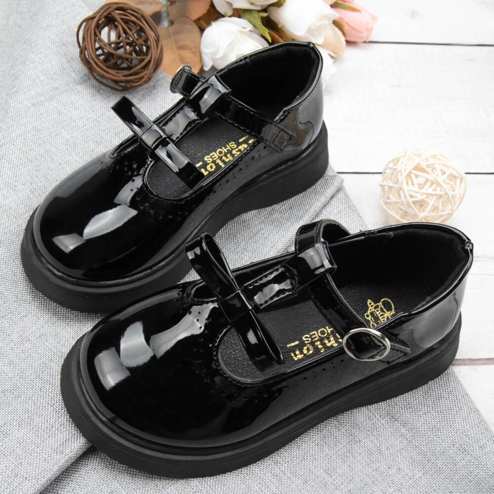 New Fashion Children's Shoes Simple Bow T Buckle Black Leather Shoes Classic Cute Versatile Princess Dress Shoes