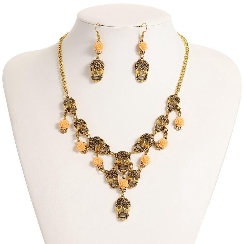 Skull Jewelry Summer Set Retro Flower Motif Metal Finish Teens Adults Decoration