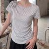 Pure desire gray polka dot strap front shoulder short-sleeved t-shirt women's summer new slim-fit short Korean Spice Girl top