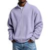 Mens Grey Waffle Knit Zip-Up Jacket Stand Collar Loose Fit Long Sleeve Casual Solid Color Top