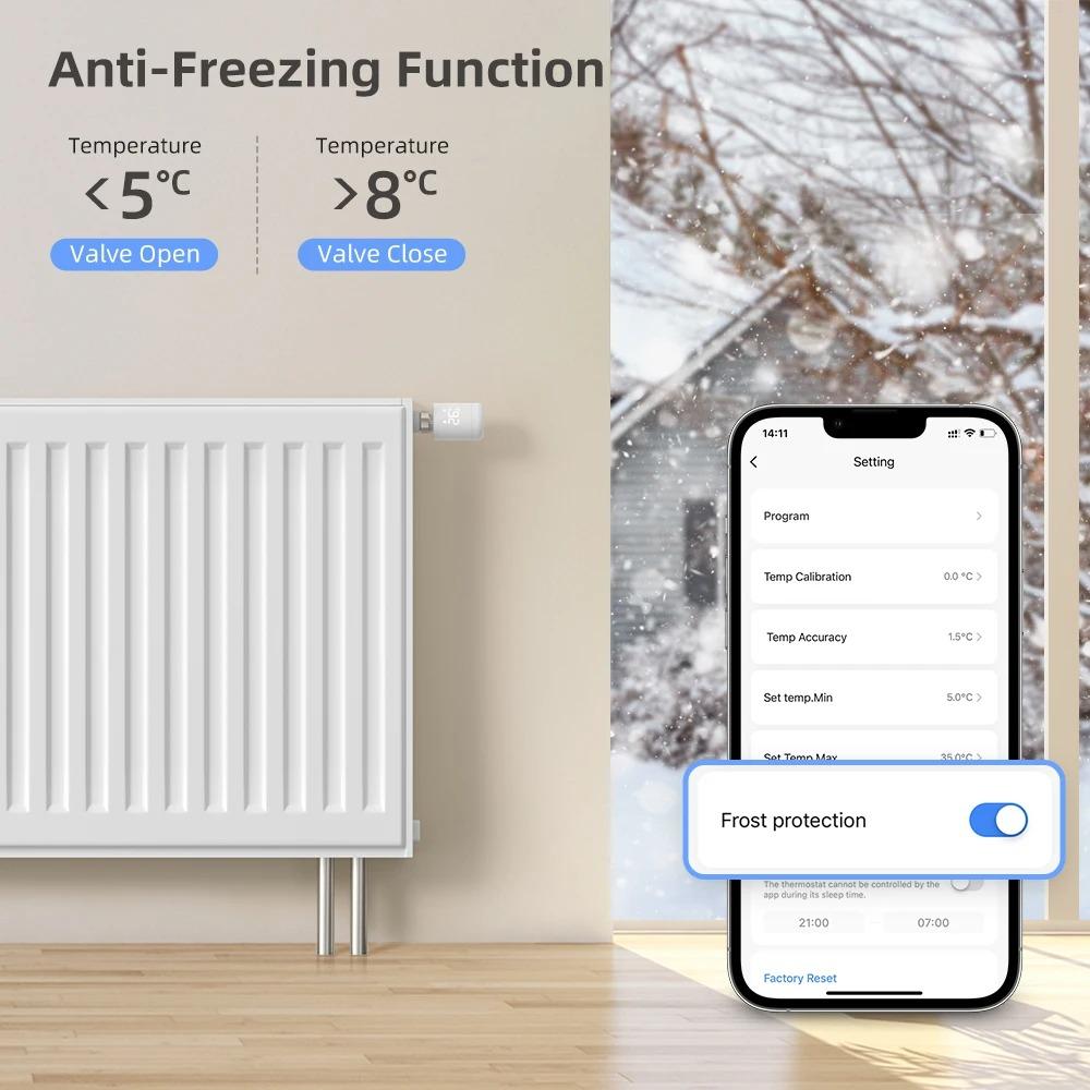 Tuya ZigBee Intelligentes Thermostatisches Heizkörperventil, APP- & Sprachsteuerung, Programmierbares TRV, Frostschutz, Kindersicherung