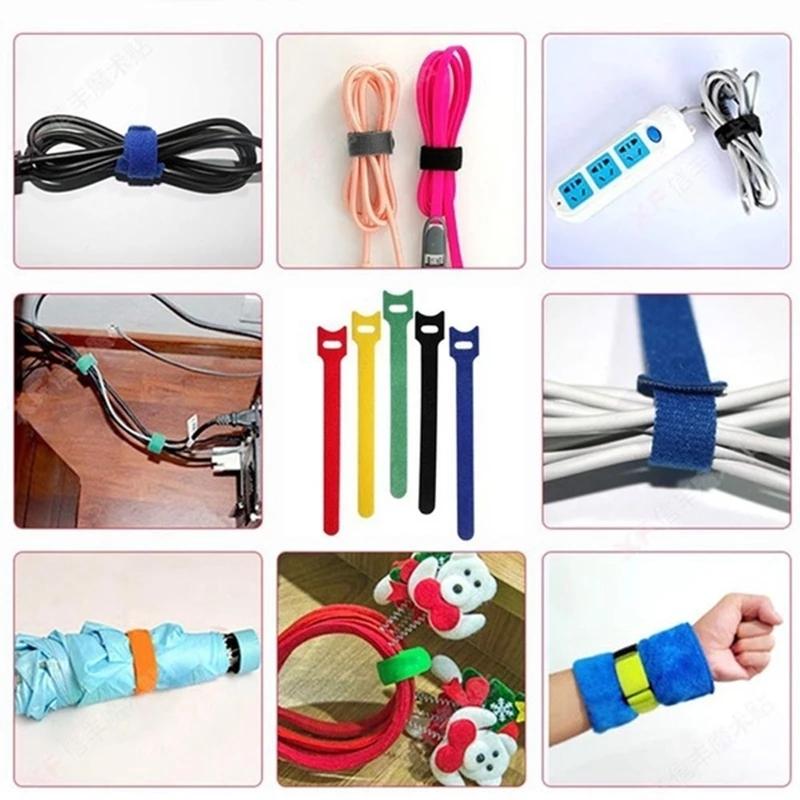 100PCS odnímatelné stahovací pásky Barevné opakovaně použitelné nylonové pásky Organizér kabelů typu T