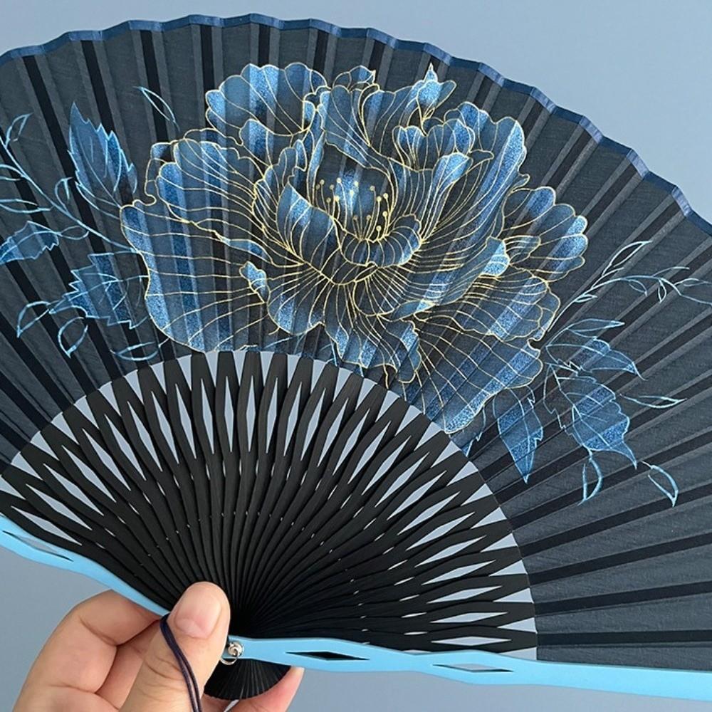 Bambusrahmen Faltbarer Handfächer Pfingstrosenblüten Tanzfächer Sanftes Design Retro Handfächer Geschenkidee
