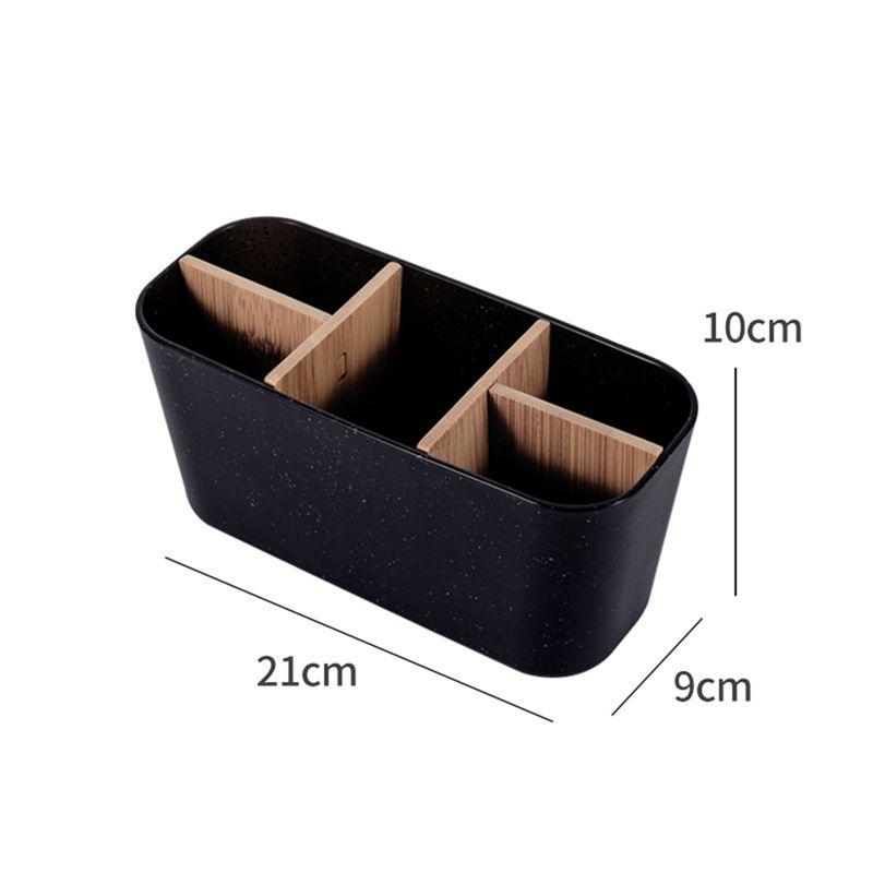 AEE4-Toothbrush Holders For Bathrooms, 5 Slots Toothpaste Organizer With Bamboo Divider Bathroom Accessories Storage